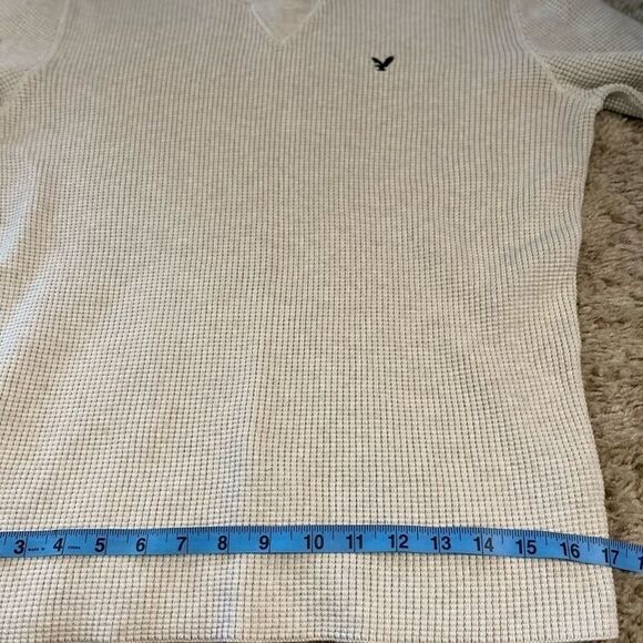 AMERICAN Eagle Outfitters Men’s Cable Knit Long Sleeved White Sweater (L) - Picture 8 of 9